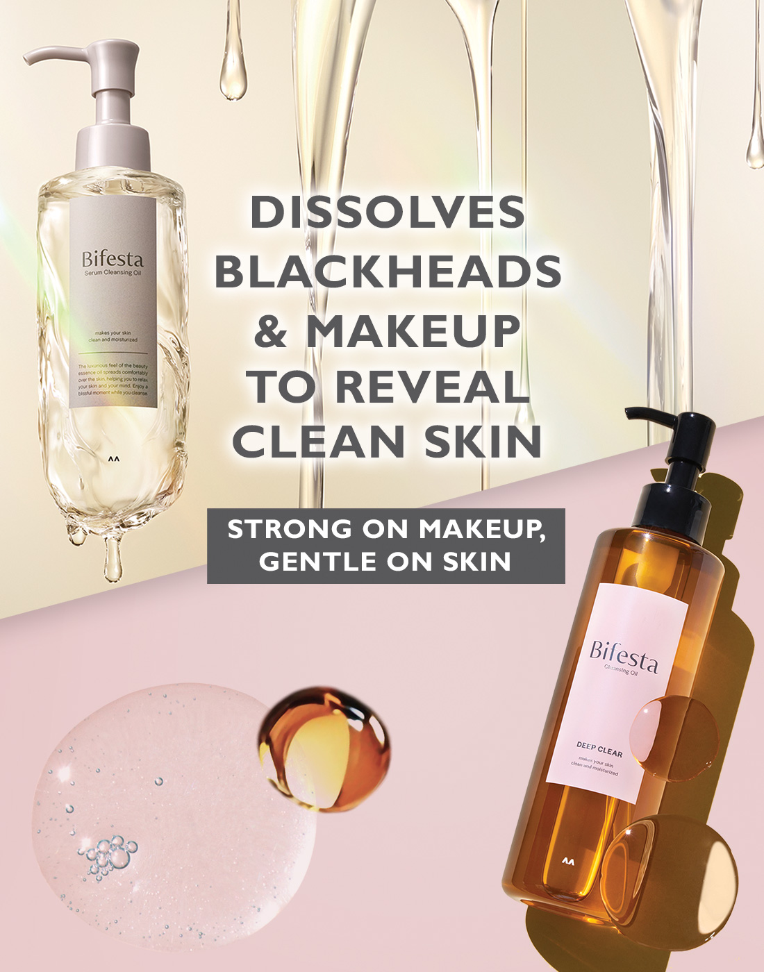 Bifesta | DISSOLVES BLACKHEADS & MAKEUP EFFECTIVELY | STRONG ON MAKEUP, GENTLE ON SKIN | SERUM CLEANSING OIL - For Normal To Dry Skin | CLEANSING OIL DEEP CLEAR - For Combination To Oily Skin